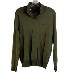 Tommy Hilfiger Green Mock Collar Long Sleeve Heavy Knit Material Shirt Size M